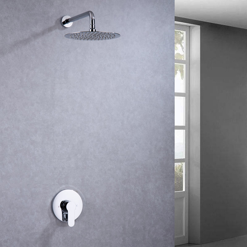 Système de douche complet rond à pression équilibrée avec valve brute (noir / nickel brossé / chrome / doré brossé), Chrome