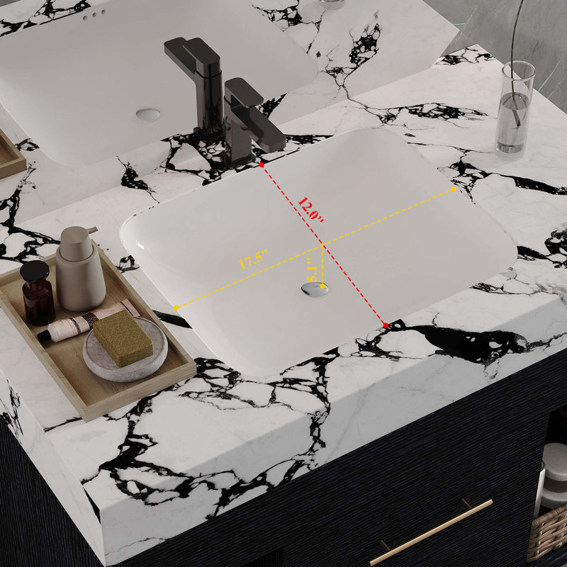Ensemble de meuble-lavabo mural 29,9 po avec lavabo encastré en céramique, Noir