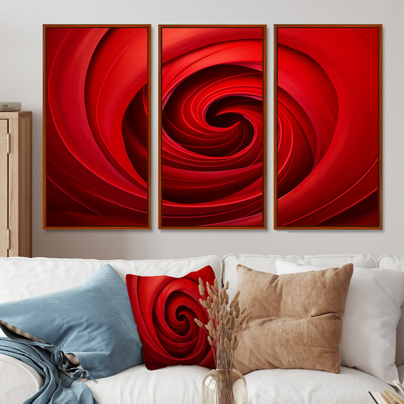 Red Perpetual Pulse Vortex I - Ensemble de décorations murales spirales abstraites, H 28 po x l 36 po x P 1 po