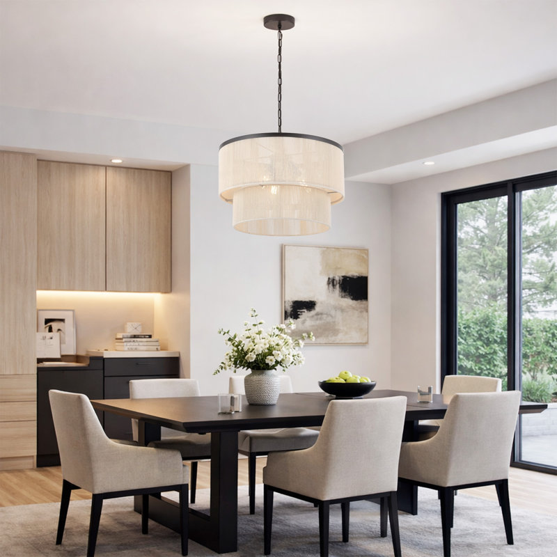 18" 3-Light Dimmable Drum Chandelier, Bronze, Beige
