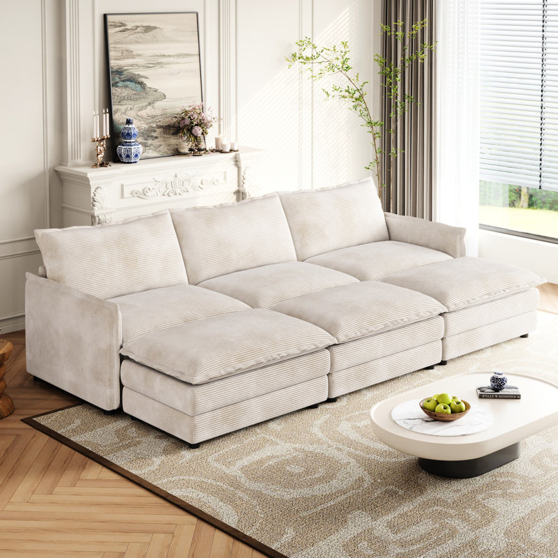 Canapé en velours côtelé beige - 2 places, tissu d'ameublement beige, siège, 33" H x 75" W x 35.4" D, 2, Beige