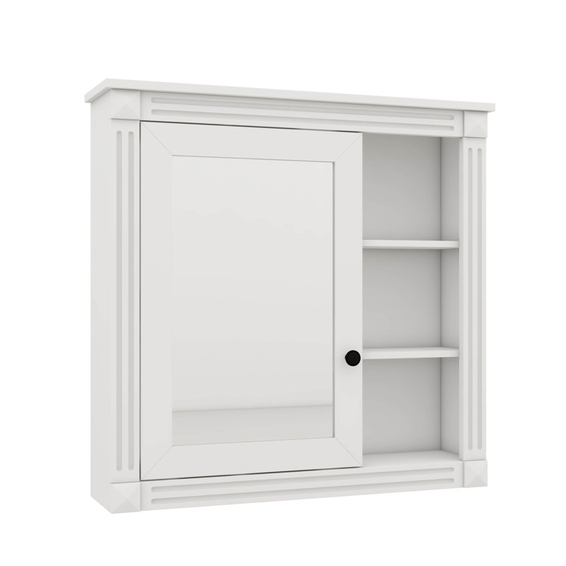 Armoire à pharmacie de salle de bain avec miroir, armoire à miroir murale avec système de rangement intégré, Blanc