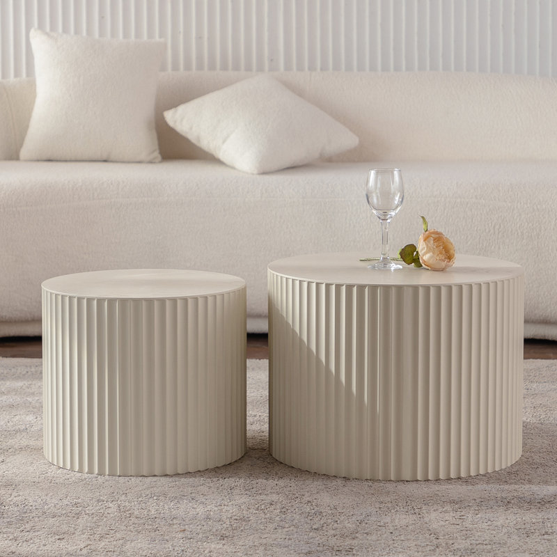 Ensemble de tables basses Wave Stripe, H 21,65 po x L 33,86 po x l 33,86 po, Blanc beige