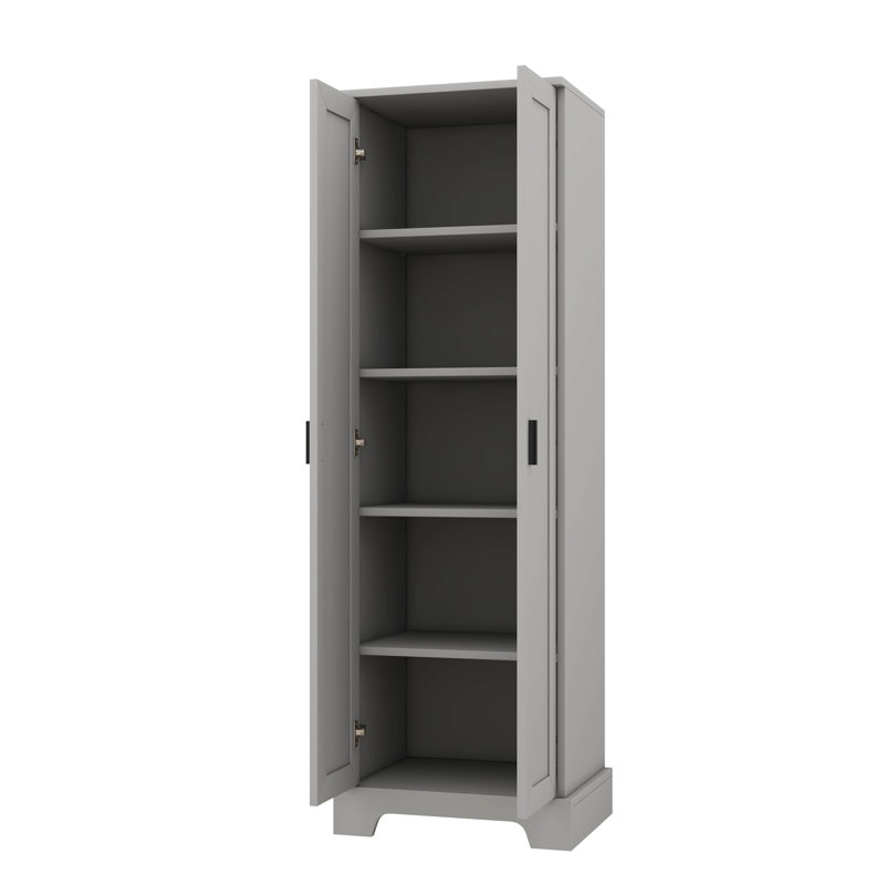 Armoire de rangement / Armoires-garde-manger, grande bibliothèque en bois avec deux portes et tablettes réglables, Grey