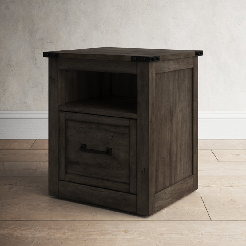 Smoked Grey Hardwood and Veneer One Drawer File Cabinet