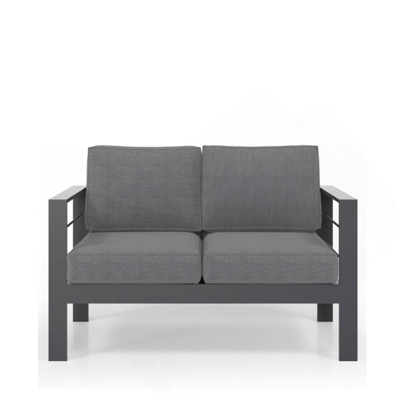 50" All-Weather Aluminum Patio Loveseat With  Thick Gray Cushions & Gray Frame, Light Gray, White