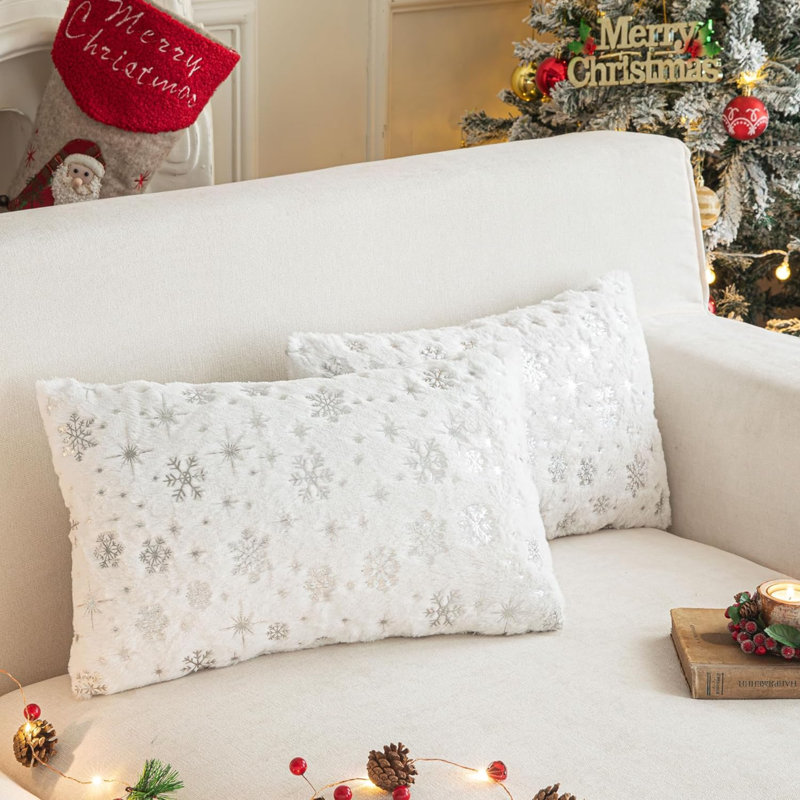 Housse de coussin réversible en fausse fourrure , Blanc