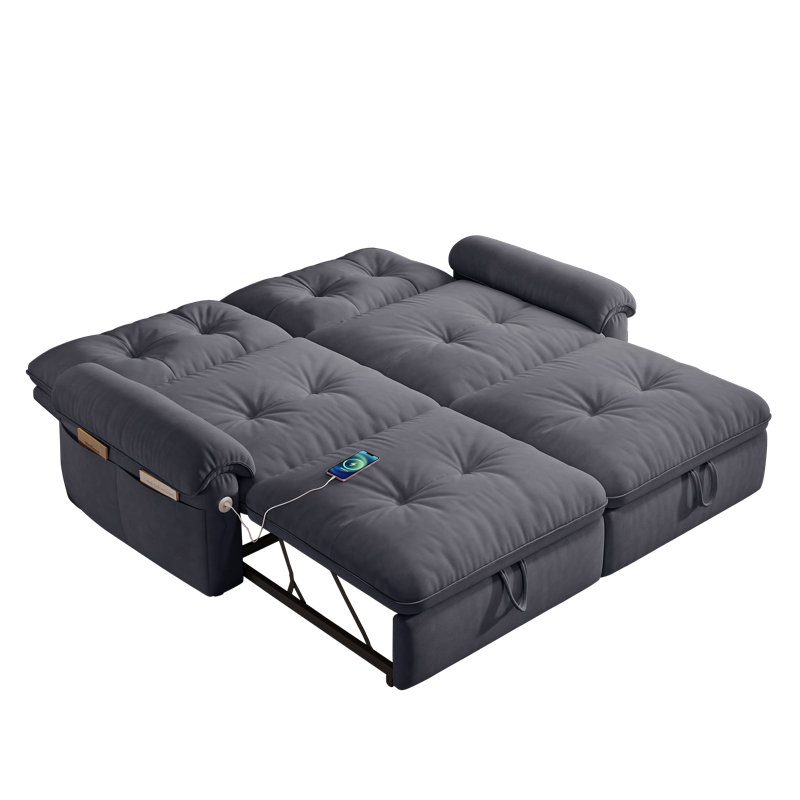 Canapé convertible en velours de 77 po de largeur avec lit coulissant, Gris
