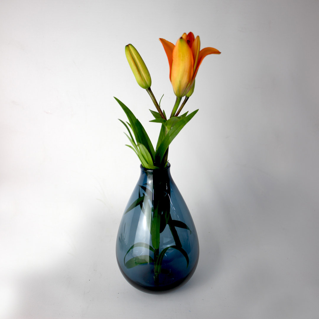 Glasvase Blau Vase Glas Klein Handgemacht Flaschenform