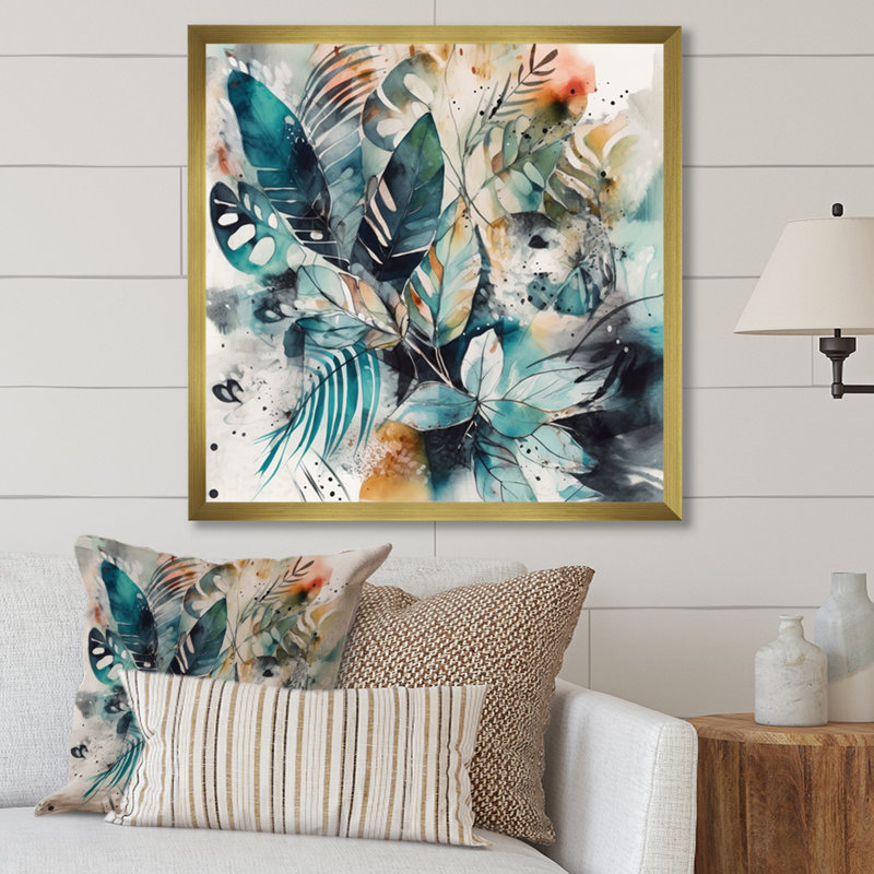«Mendon Green and White Visions In Boho», reproduction sur toile, H 24 po x l 24 po x P 1 po, Encadrement doré