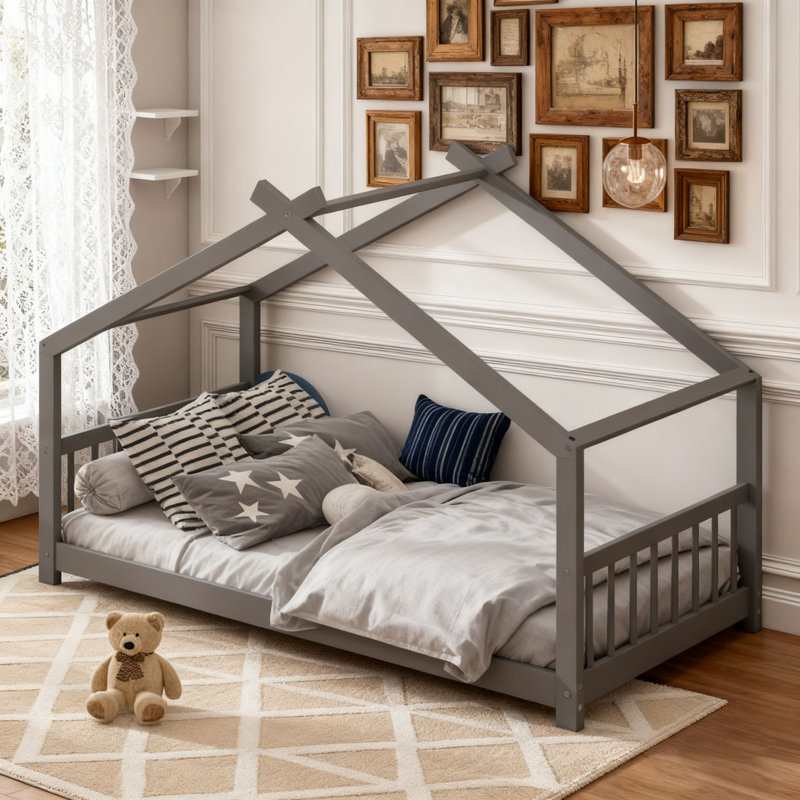 Lit en bois, gris, Double