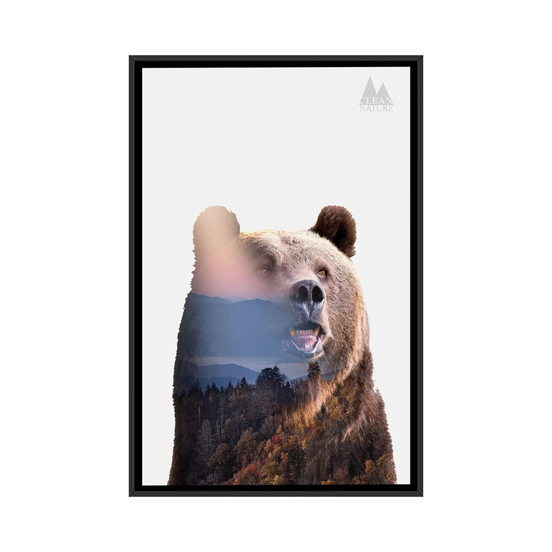 « bear », impression sur toile, H 26 po x l 18 po x P 1,5 po, Toile avec cadre noir, Pas de tapis