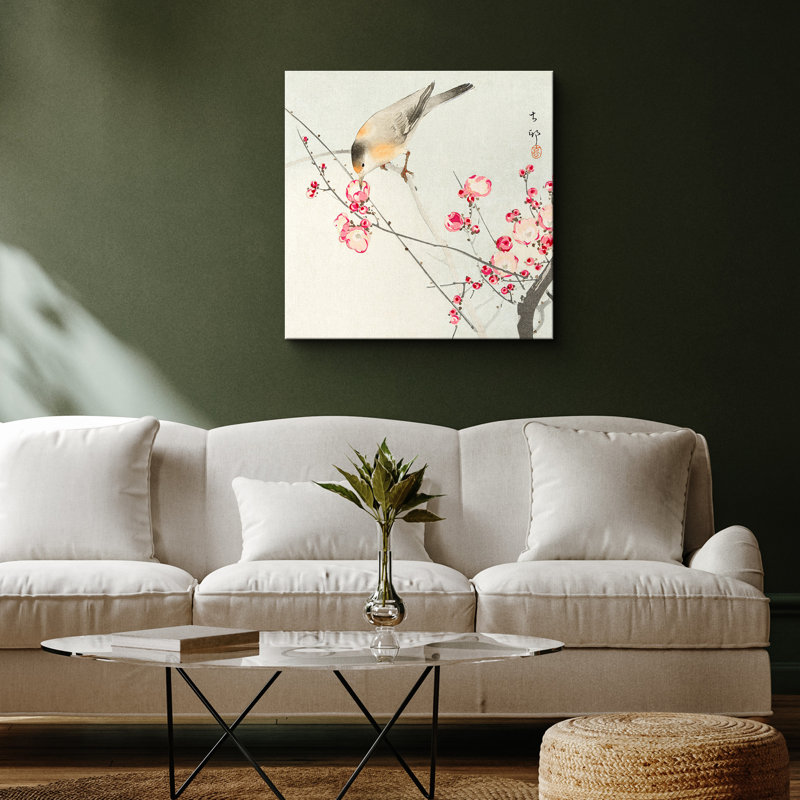 Oiseau fleur de prunier, images d'oiseaux floraux, impression sur toile encadrée, H 24 po x l 24 po x P 1,5 po, Toile tendue