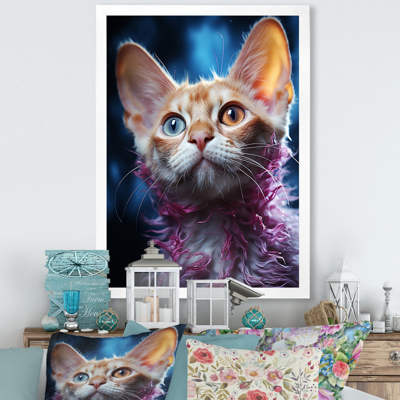 Devon Rex Dream Cat I - chat, art mural, salon, Cadre simple blanc, H 40 po x l 30 po x P 1,5 po