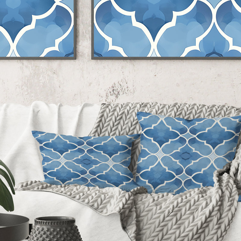 Coussin moderne bleu à motif quadrilobe IV - Modern, H 16 po x l 16 po