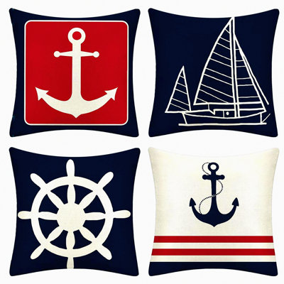 Nautical Anchor Decorative Cushion Covers Set - Square Sailing Throw Pillow Case for Sofa, Bedroom, Car - Home Decor Design