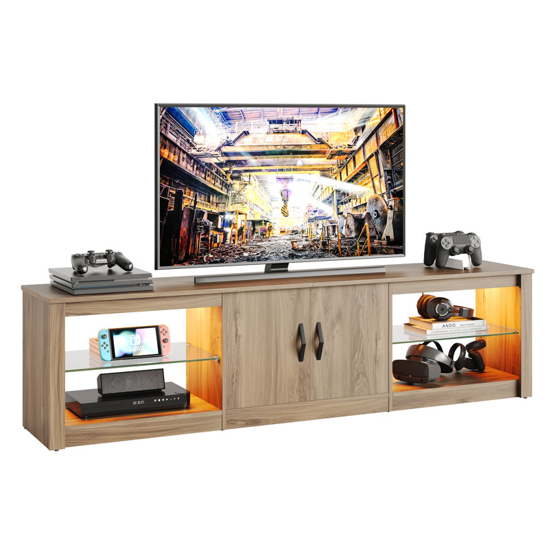 Daisey 70" TV Stand for TVs up to 75", Media Console with Adjustable Shelves, LED TV Console, Pinewood
