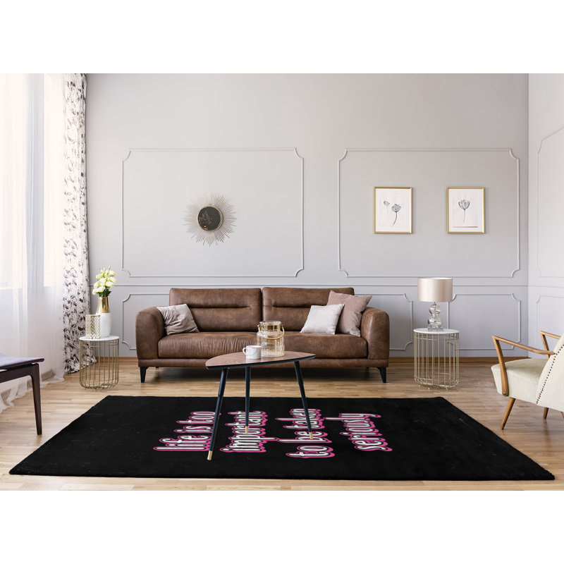 Tapis en polyester à style tableau noir levity quote life, Rectangle 5 pi x 7 pi