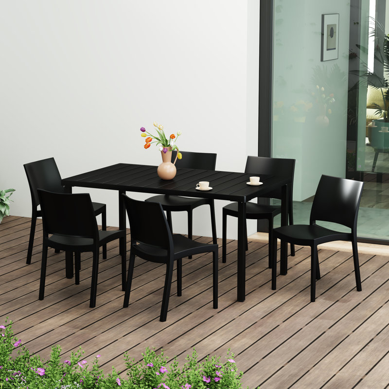 Ensemble de salle à manger rectangulaire pour 6 personnes, Noir