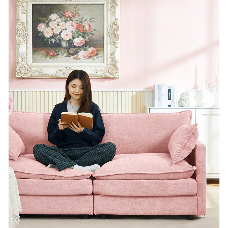 Modular Sectional Sofa U Shaped Couch Set, Pink Chenille
