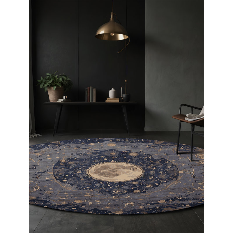 Machine Washable Black Area Rug, Round 7'