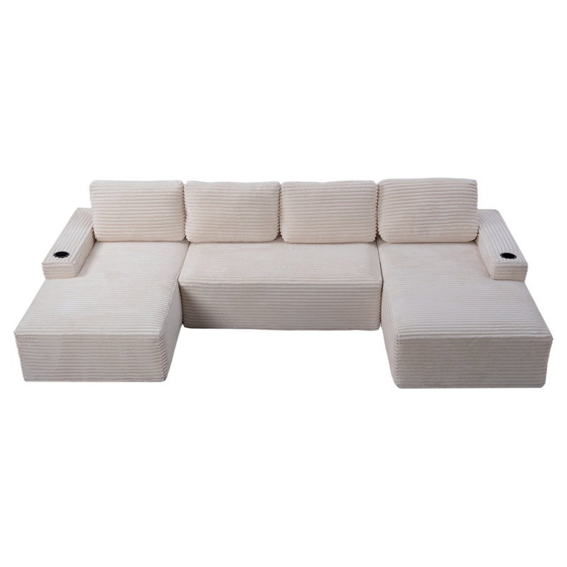 Ensemble de canapé modulaire compressible en forme de U, canapé modulaire de style minimaliste, canapé en tissu velours côtelé pour le salon