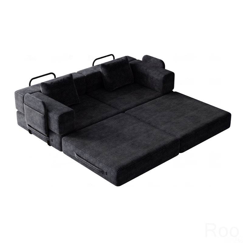 Canapé-lit modulaire en velours côtelé de 72,4 po avec mousse haute densité - noir, Noir