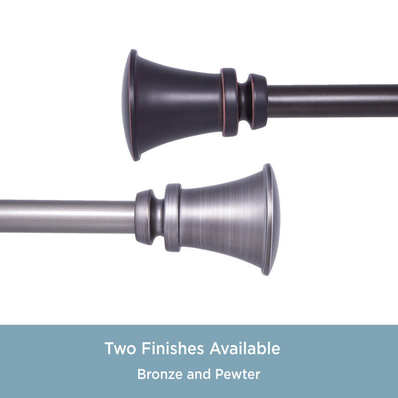 Manchester Steel Adjustable Single Curtain Rod, 36" - 66", Bronze