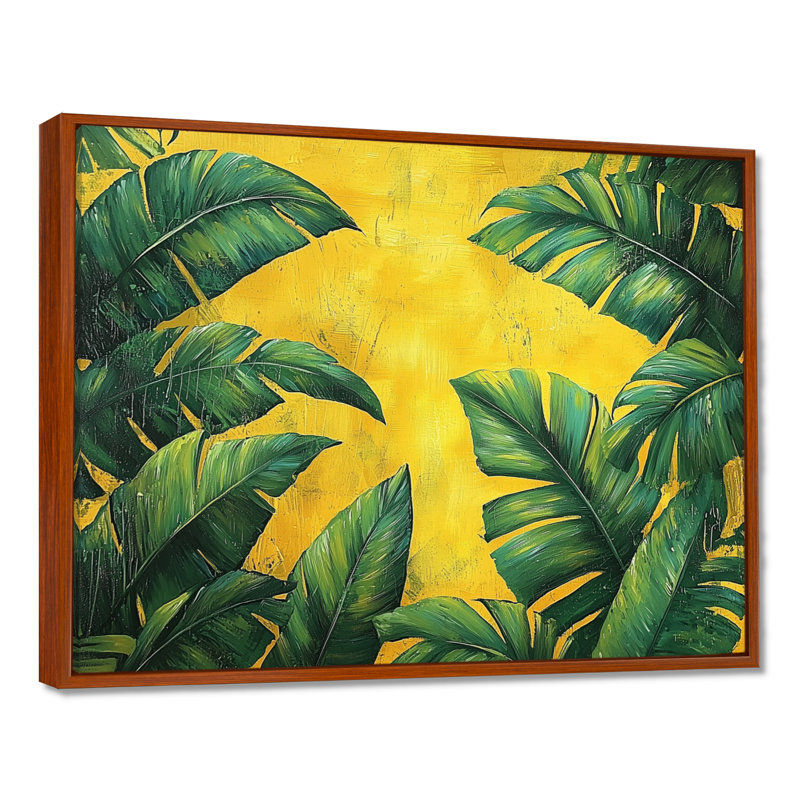 Cloise Green Tropical Safari Leaves II - feuilles, art mural, H 30 po x l 40 po, Impression encadrée flottante, Brun