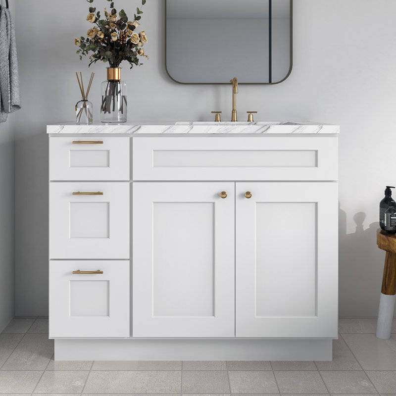 Meuble-lavabo de salle de bain en bois massif prêt à assembler de 42 po seulement - comptoir non inclus, Blanc