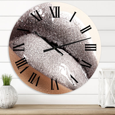 Close Up of Woman Lips With Glittering Silver - Modern wall clock