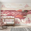 Papier peint paysage fantaisiste rose pastel Illustration de livre mural amovible