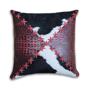 Housse de coussin en cuir de vache et en cuir avec coutures décoratives