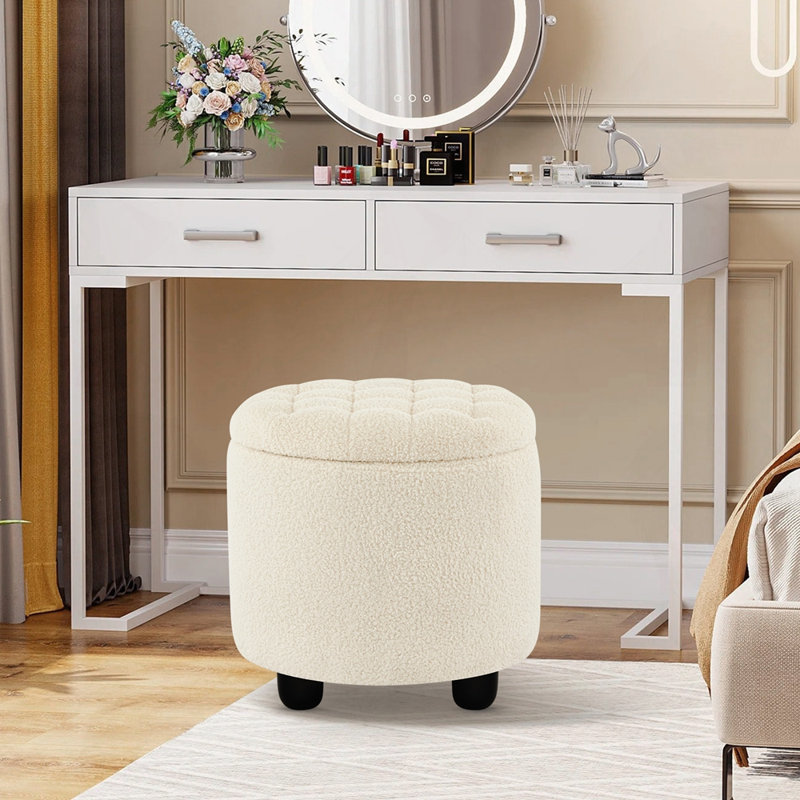 Repose-pieds capitonné avec rangement Modern, Tissu blanc