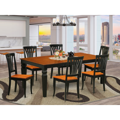 Ensemble de mobilier de salle à manger 7 pièces composé d'une table de cuisine rectangulaire avec rallonge papillon et 6 chaises, noir et cerise