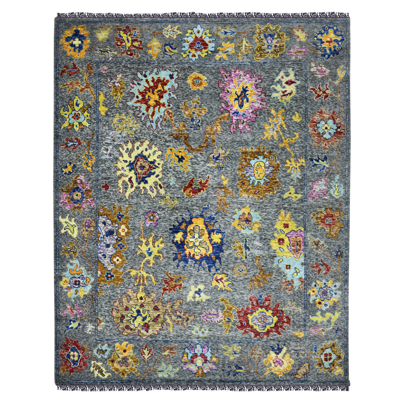 Tapis gris en laine noué à la main Blu Blu, Rectangle de 2 pi x 3 pi