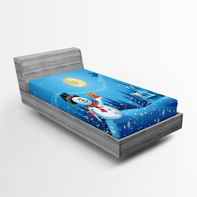 Drap-housse de Noël Ambesonne, paquet de 2, bonhomme de neige, cadeau de Sanra bleu jaune, Drap-housse de taille simple