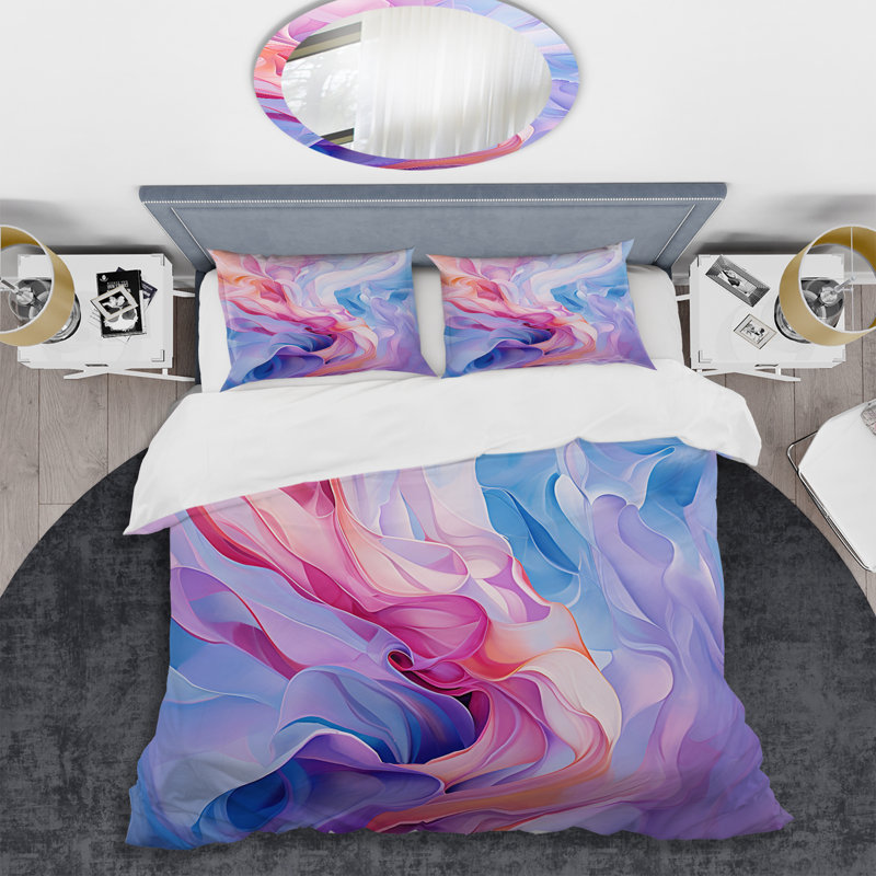 Ensemble de housse de couette à encre liquide bleue et mauve abstraite, Housse de couette pour très grand lit et 2 très 
