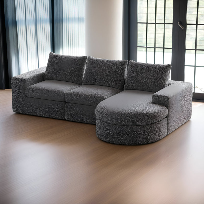 Canapé modulaire en L avec coussins réversibles et coussins de cou en L, aucun assemblage requis avec méridienne