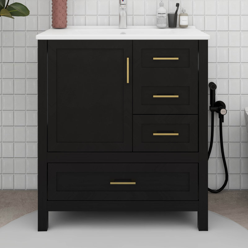 Meuble-lavabo 30 po - Meuble-lavabo moderne avec lavabo, Noir