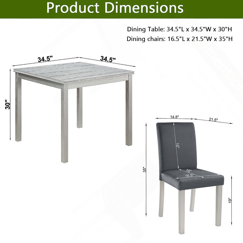 Ensemble de table de salle à manger 5 pièces en bois avec table carrée et 4 chaises rembourrées, avec décoration en cristal pour une expérience culinaire améliorée
