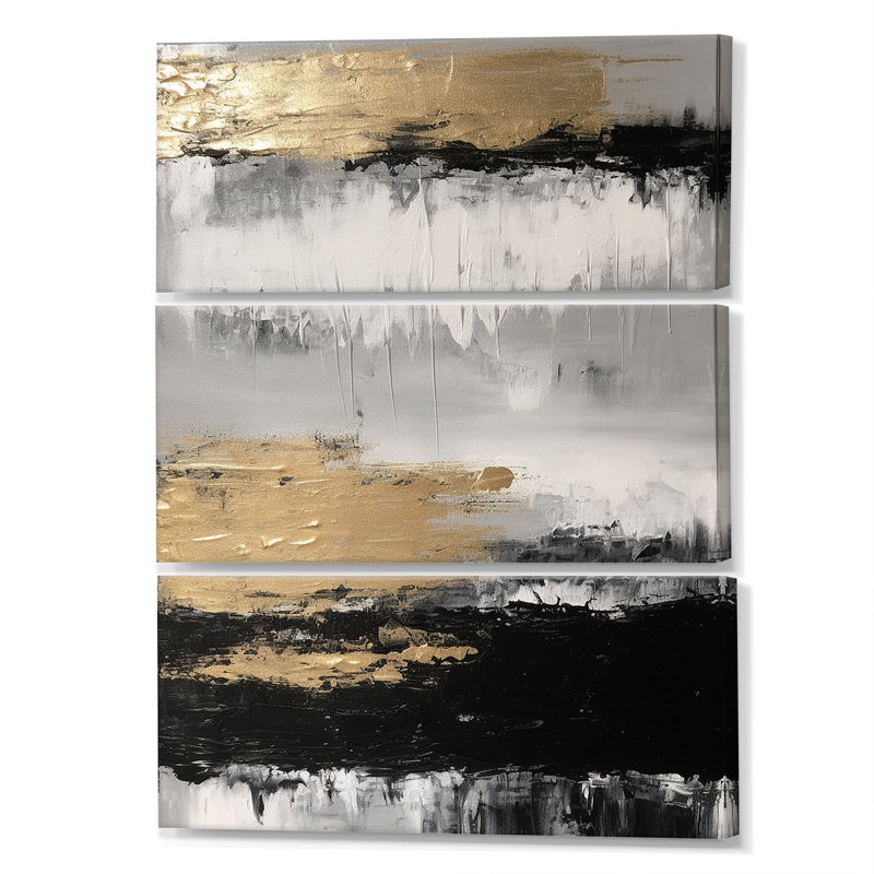 Minimal Joy en noir et or III - ensemble de peintures abstraites sur toile, H 28 po x l 36 po x P 1 po