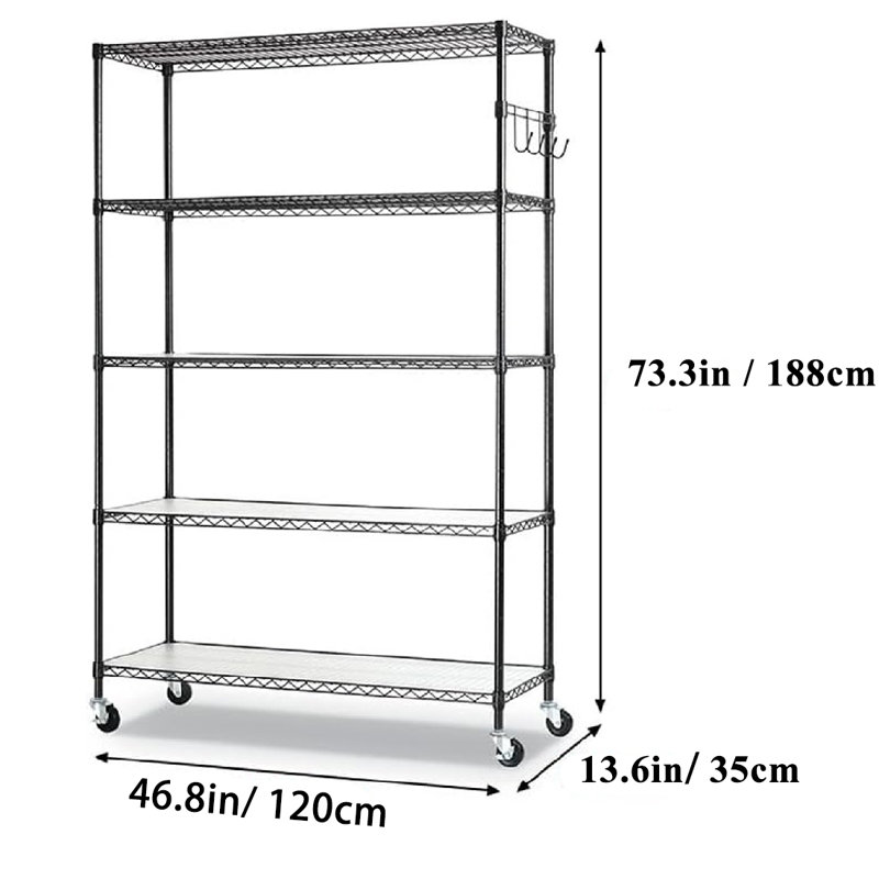 Portant à vêtements à 5 niveaux pour suspendre les vêtements, garde-robe autoportante à roues verrouillables