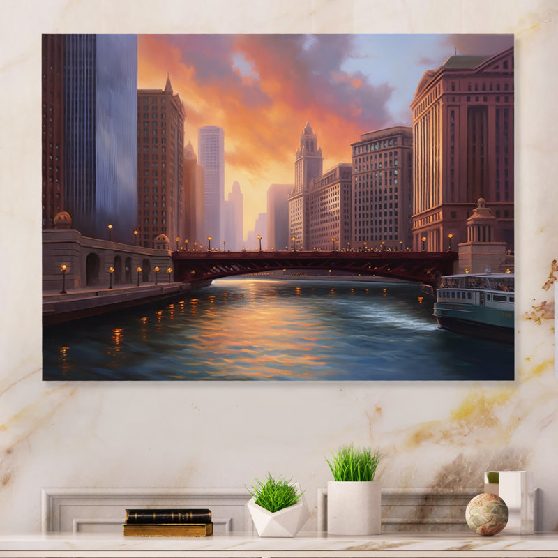Chicago City Scene I sur impression métallique, H 16 po x l 32 po x P 1 po