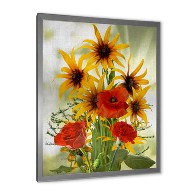 Tournesols et coquelicots dans la nature - peinture sur toile