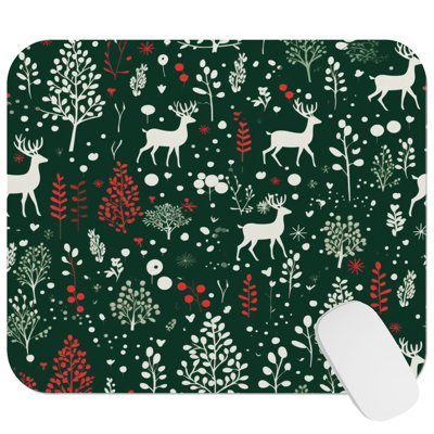 Holiday Christmas Reindeer IV Modern Gaming Cute Office Laptop Desk Pad Gift Mat Square Rectangle Non-Slip Mousepad