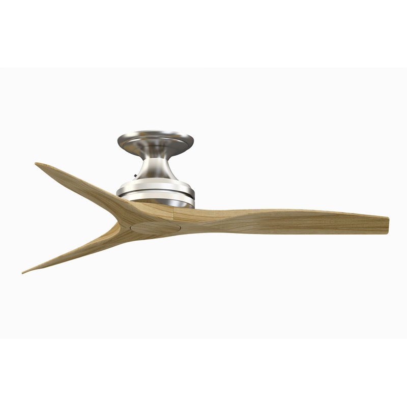 Spitfire 48 Inch Indoor/Outdoor Propeller Flush Mount Ceiling Fan with Remote Control - Brushed Nickel with Natural Blades