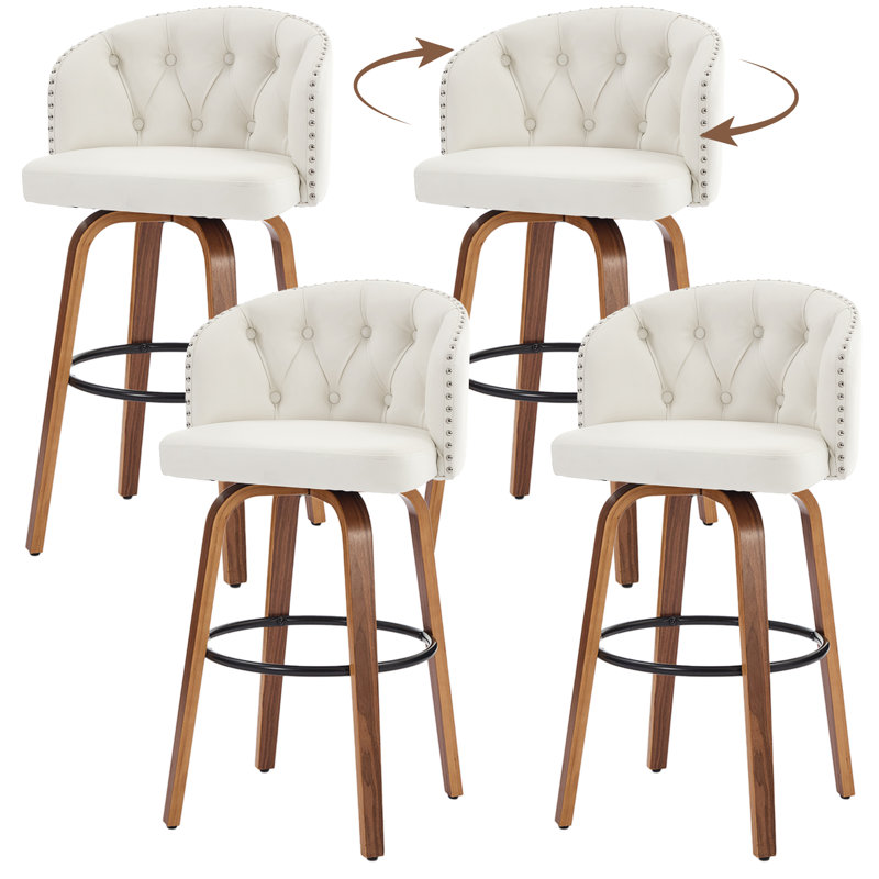 Swivel Upholstered Counter Stool with Solid Wood Frame, Counter Stool (25.9” Seat Height), White
