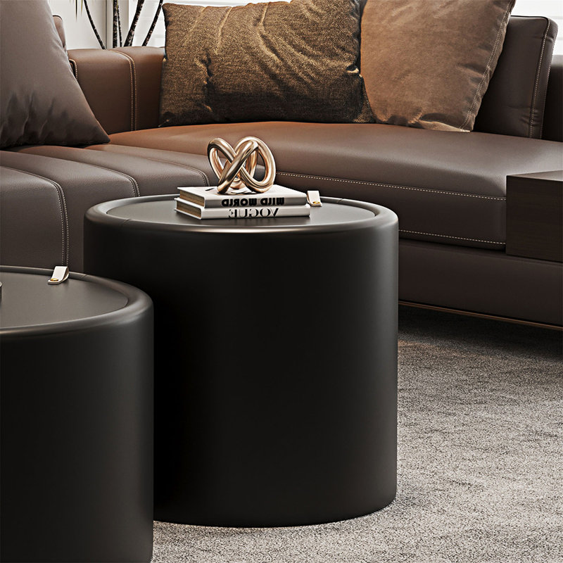 Table basse ronde avec rangement caché, Noir, H 17,73 po x l 19,7 po x P 19,7 po