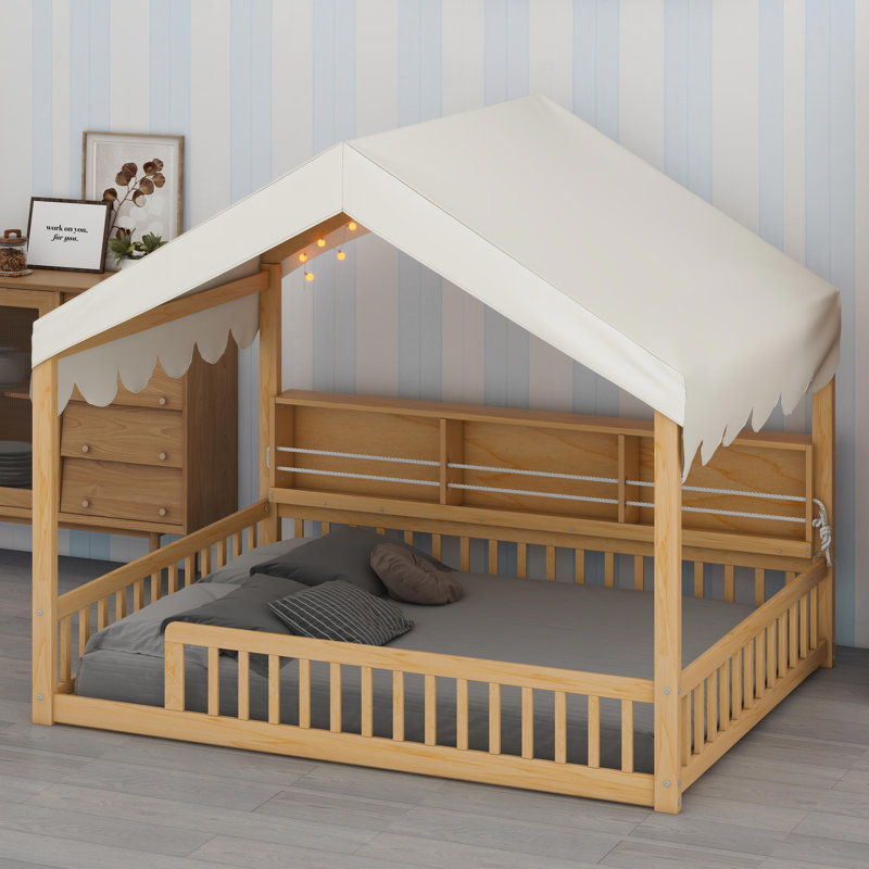 House-Shaped Daybed With Fense, Natural/Beige